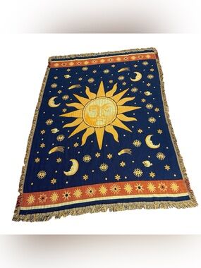 VTG 90s Celestial Sun Moon & Stars Throw Blanket Tapestry Cosmos Whimsigoth